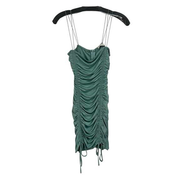 O. Vianca Green Cotton Blend Ruched Fitted Bodycon Mini Dress Womens Size Medium - Picture 1 of 5